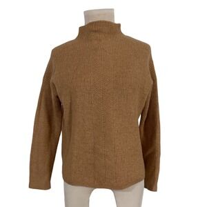 RACHEL ZOE Mock Neck Ribbed Merino Wool Blend Sweater Camel Tan Women's M